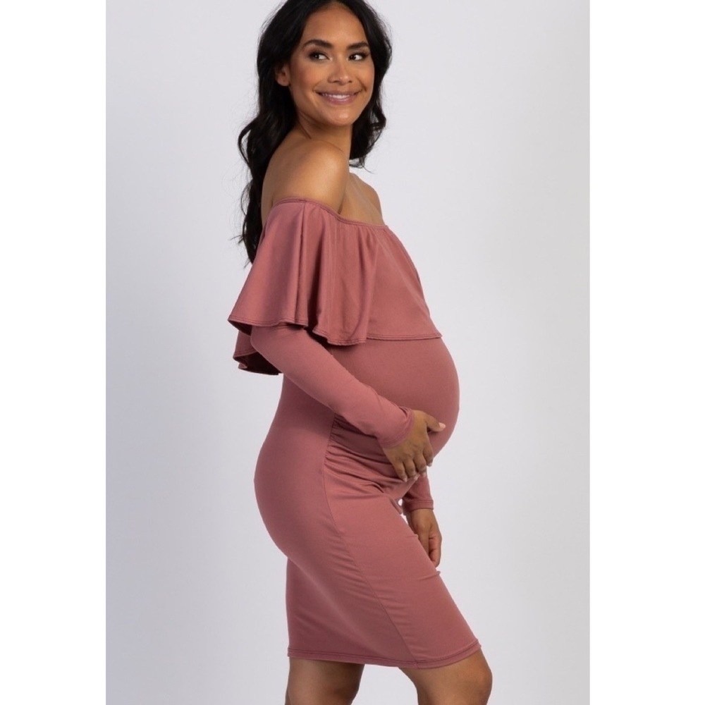 𝅺PinkBlush long sleeve off the shoulder ruffle nwot - Picture 2 of 2